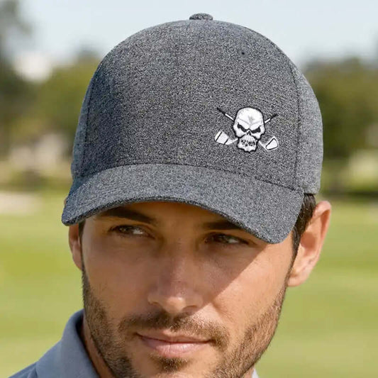 Skull Design Fitted Golf Hat (Dark Heather Grey)