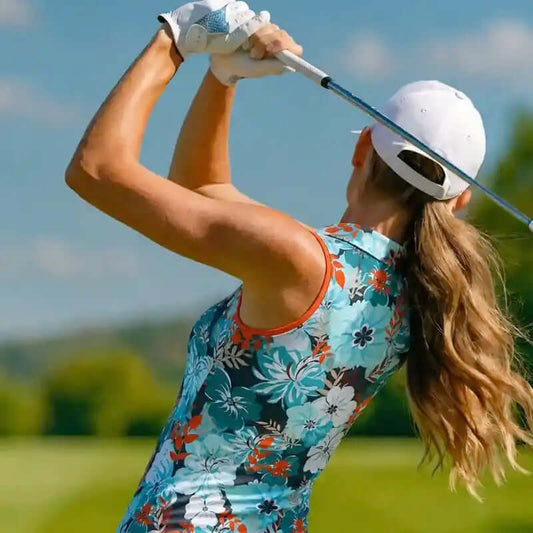 Ladies Aloha Sleeveless Cool-Stretch Golf Shirt (Teal/Orange)