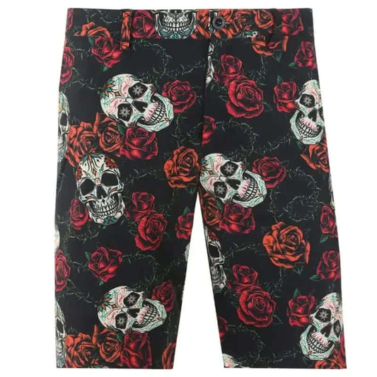 Sugar Skull Cool-Stretch Men's Golf Shorts (Black/Red)