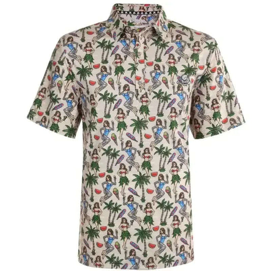 Hula Girl Hawaiian Cool-Stretch Men's Golf Polo – Khaki