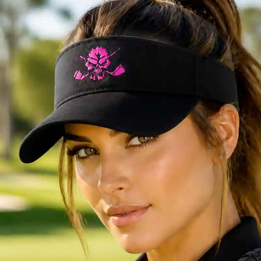 Golf Visor with Skull Design (Black/Pink)