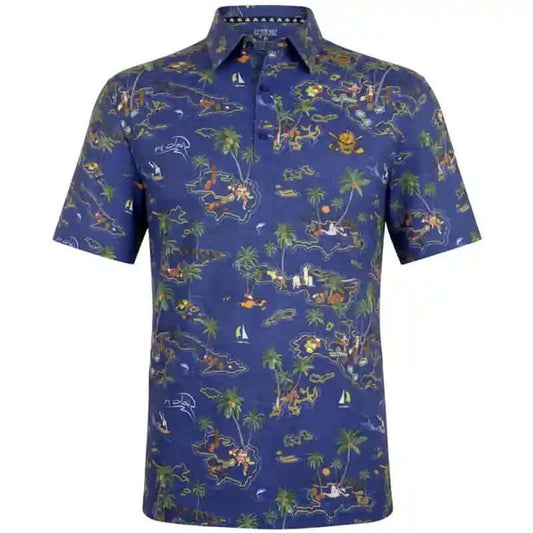 Vintage Hawaiian Men's Golf Shirt - Ocean Blue