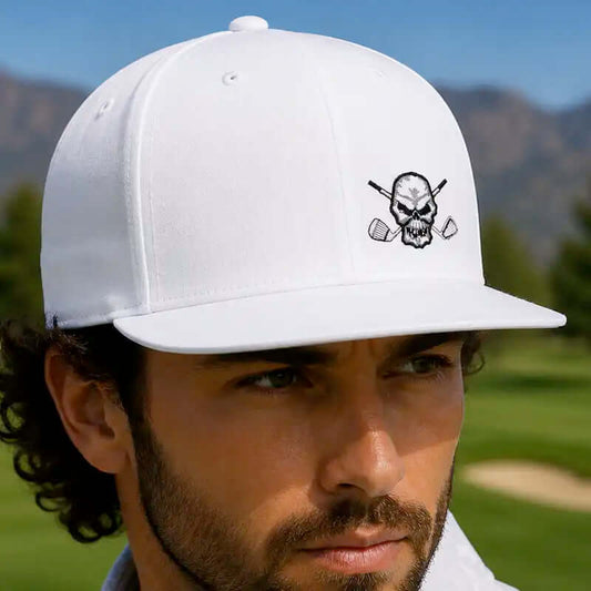 110 Snap Back Flat Brim Golf Hat (White)