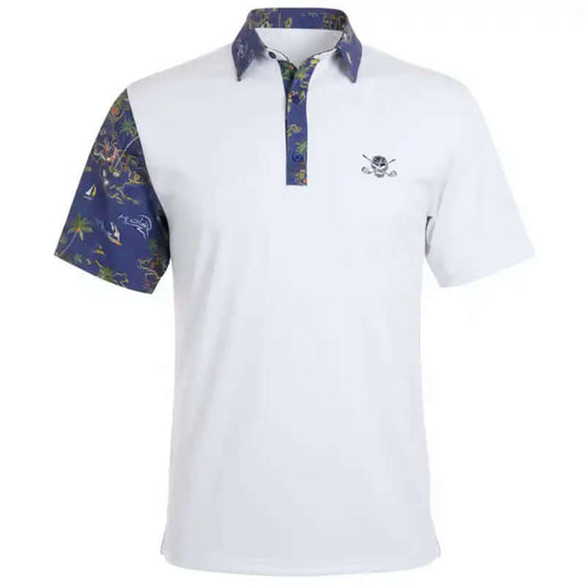 VIP Cool-Stretch Men's Golf Shirt - White/Ocean Blue