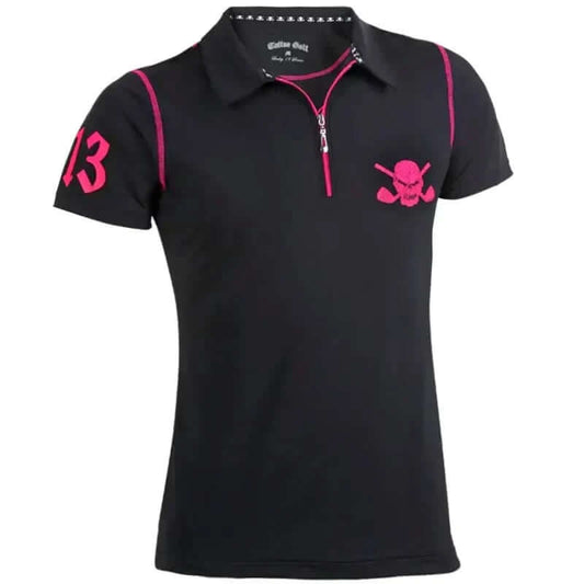 Ladies Lucky 13 Hybrid Zipper Cool-Stretch Golf Shirt (Black/Pink)