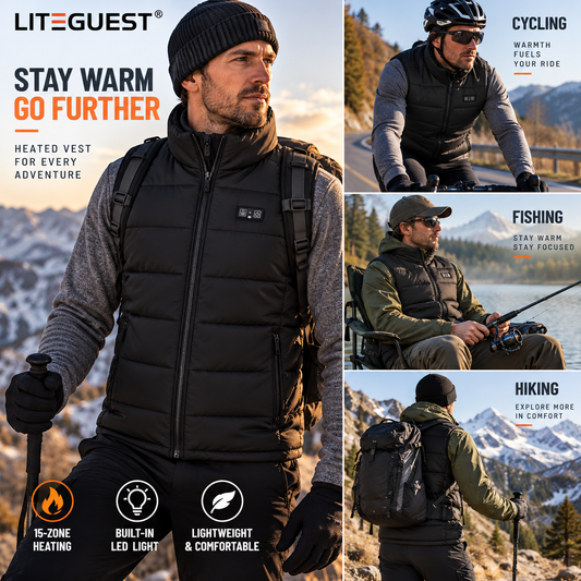 LITEGUEST 15-Zone Dual Control LED Safety Heated Vest | USB Heating