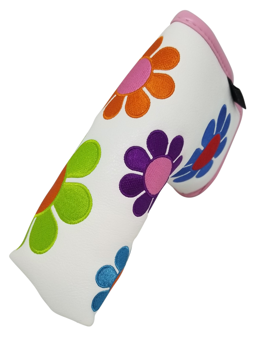 Flower Power Embroidered Blade Putter Cover (White) by ReadyGOLF