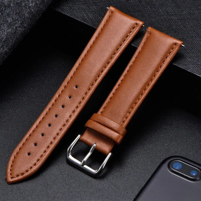 COROS Calfskin Leather Watch Band - Soft Wrist Strap with Silver Buckle