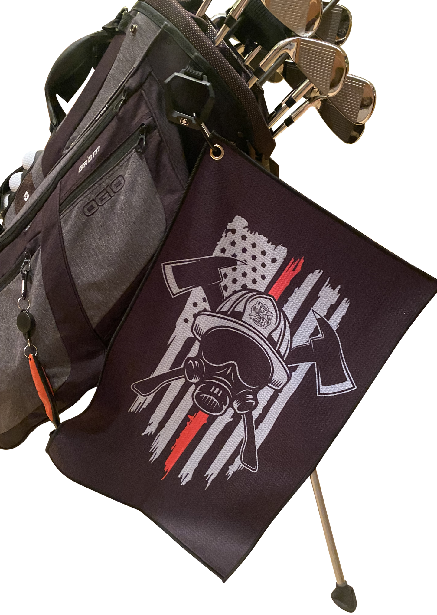 Firefighter Helmet Microfiber Golf Towel - Golf Towel Gift with Bag Clip