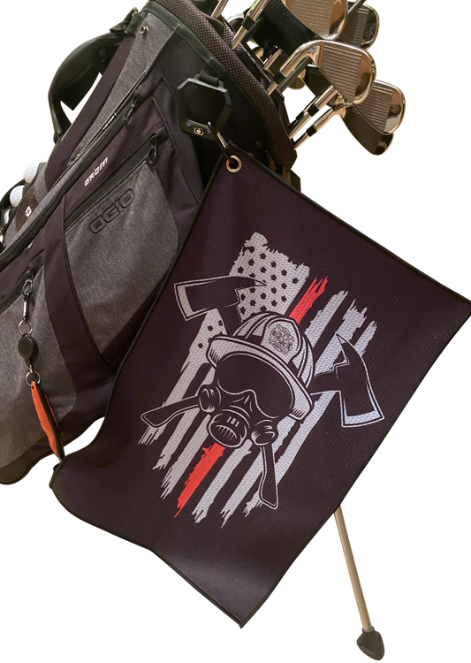 Firefighter Helmet Microfiber Golf Towel - Golf Towel Gift with Bag Clip