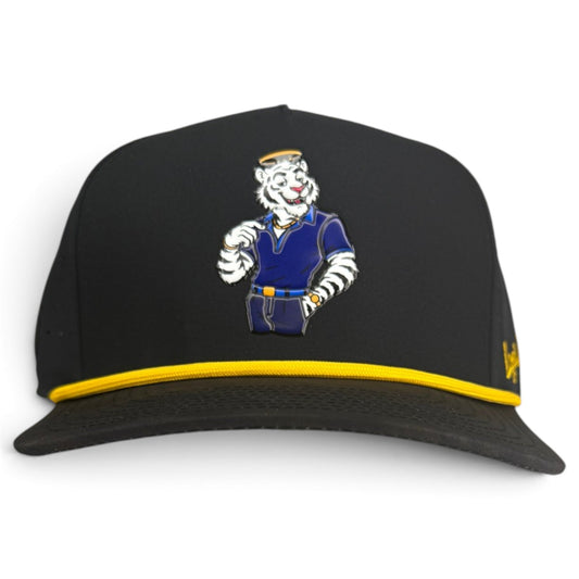 Saintly Tiger Golf Hat | Snapback Cap | Built-in Magnetic Ball Marker Holder + Marker Included | Adjustable White Tiger