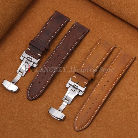 OnePlus Smartwatch Genuine Leather Band - Brown Butterfly Buckle Strap