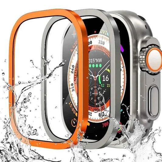 Tempered Glass + Aluminum Alloy Bezel Screen Protector for Apple Watch Ultra 1/2 – 49mm Metal Bumper Cover