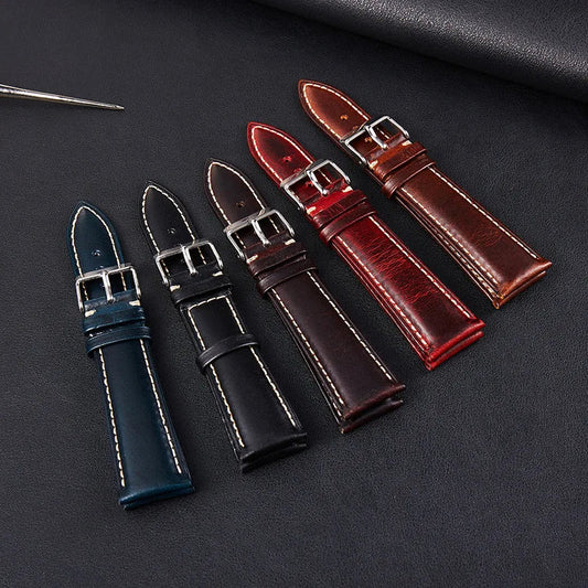 Polar Leather Watch Strap Vintage Oil Wax Cowhide With Pin Buckle, Unisex