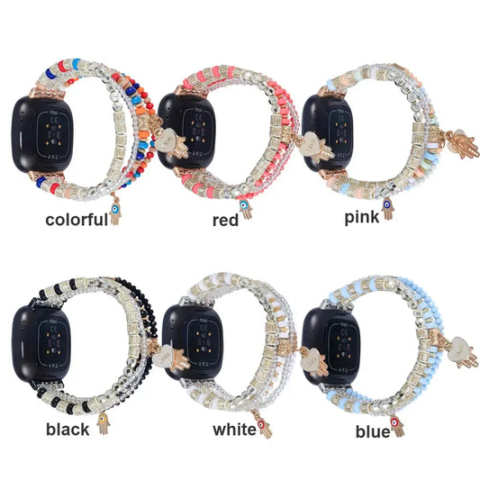 Fitbit Versa & Sense Beaded Elastic Band - Stylish Boho