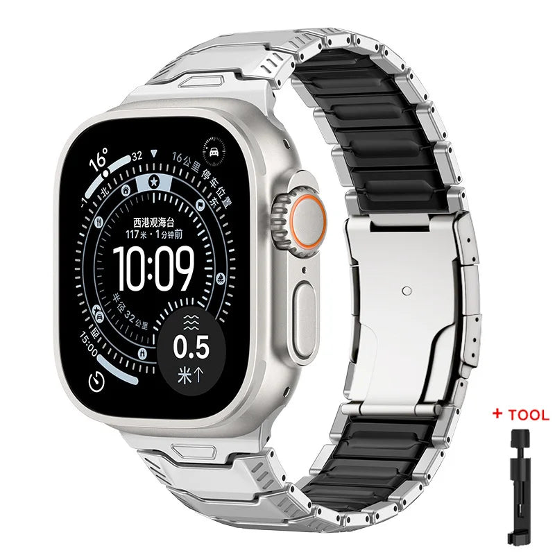 Mecha Style Titanium Apple Watch Band – Metal Bracelet | Ultra 1/2/3 & Series 11/10/9/8/7/6/SE | 42–49mm