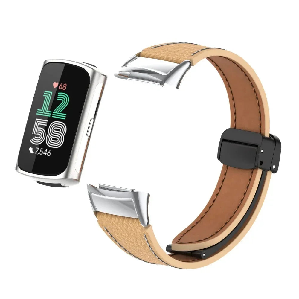 Fitbit Charge 5 & 6 Leather Band with Magnetic Folding Clasp