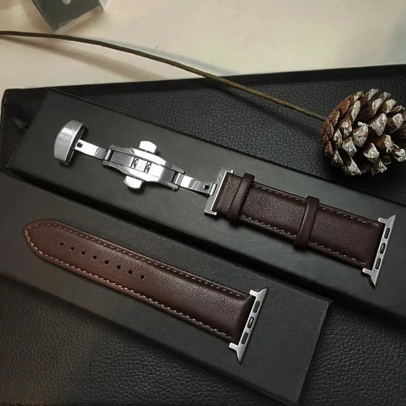 Apple Watch Leather Band with Metal Folding Clasp