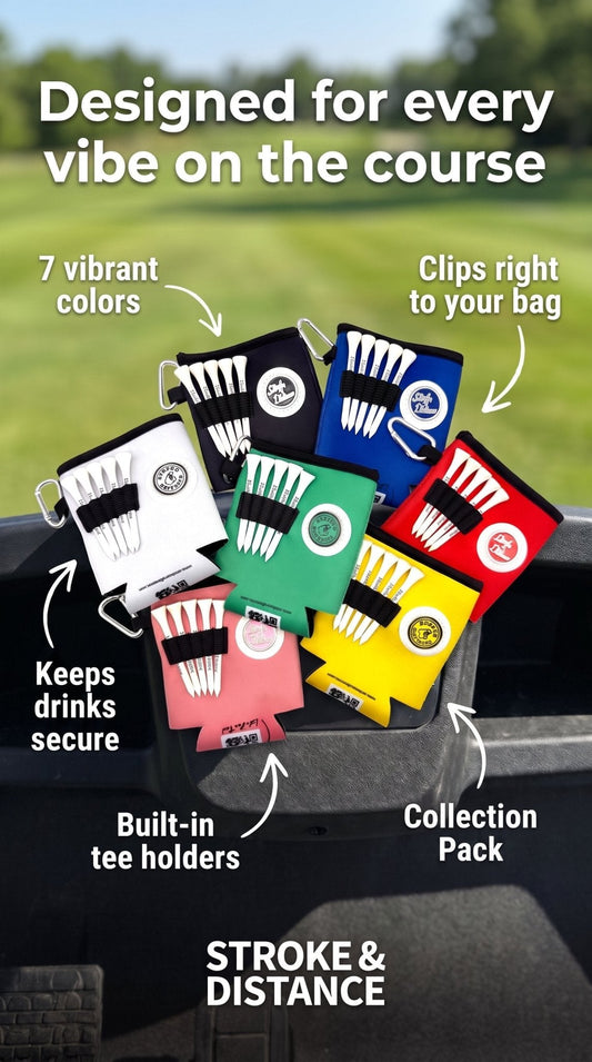 Beverage Caddie Collection (7 pack) 3-in-1 Golf Insulator, Removeable Ball Marker, Bag Clip & Tees Combo