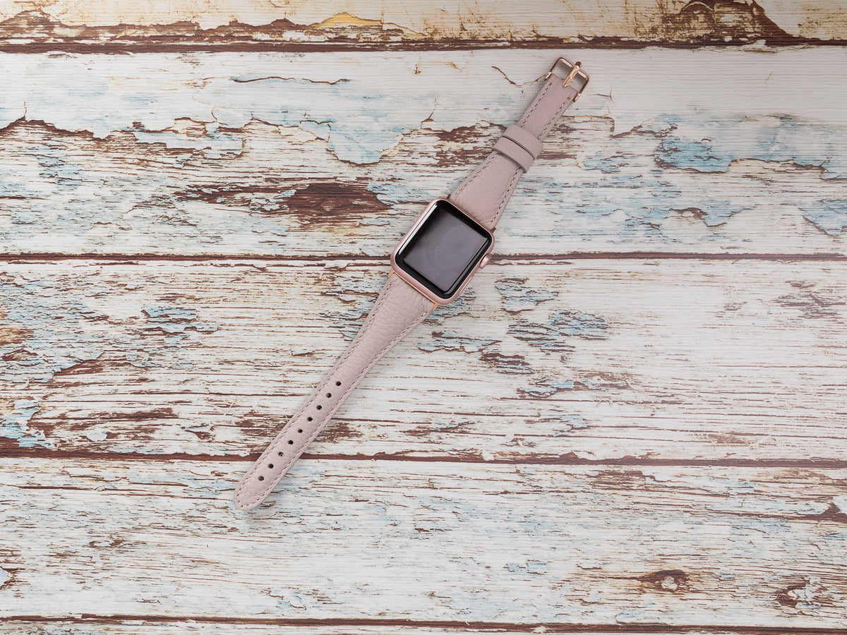 Beige Leather Apple Watch Band Series 11/10/9/8/7/6/5/4/ SE / Ultra 1/2/3