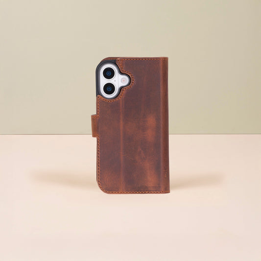 Leathere iPhone 17 Wallet Case – Brown - New York