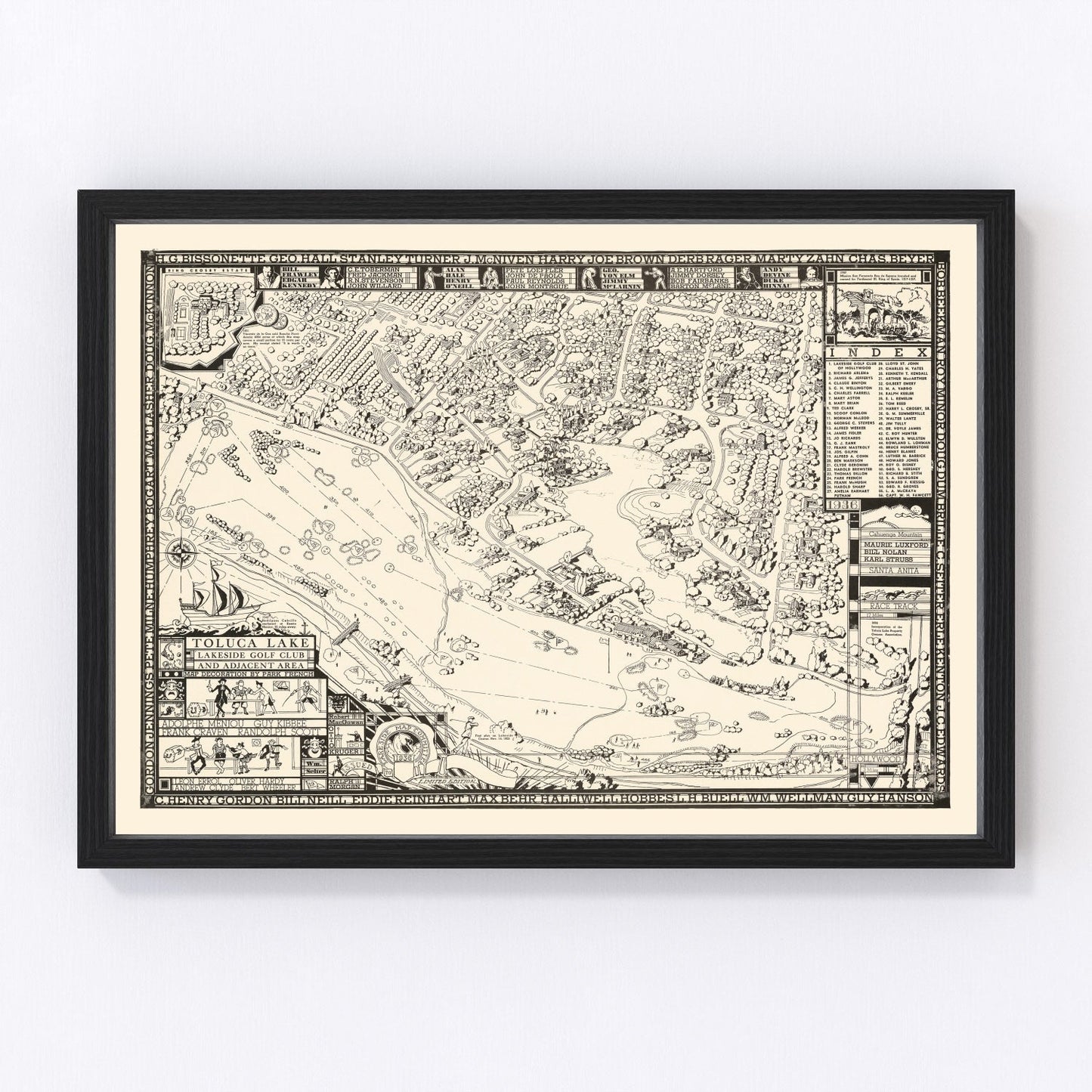 Vintage Map of Toluca Lake Lakeside Golf Club, 1936