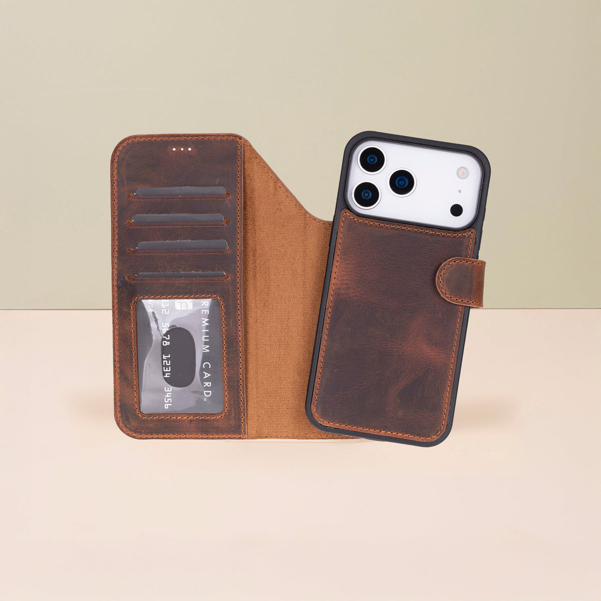 Leather iPhone 18 Pro Max Wallet Case – Brown - Austin