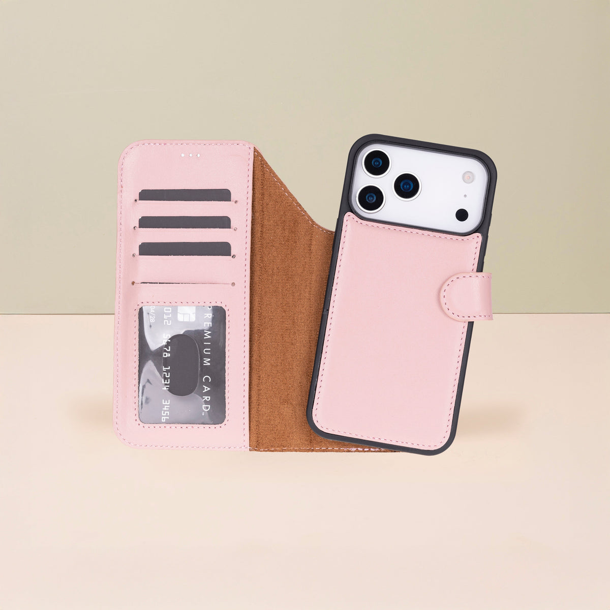 Leather iPhone 18 Pro Max Wallet Case – Pink - Austin
