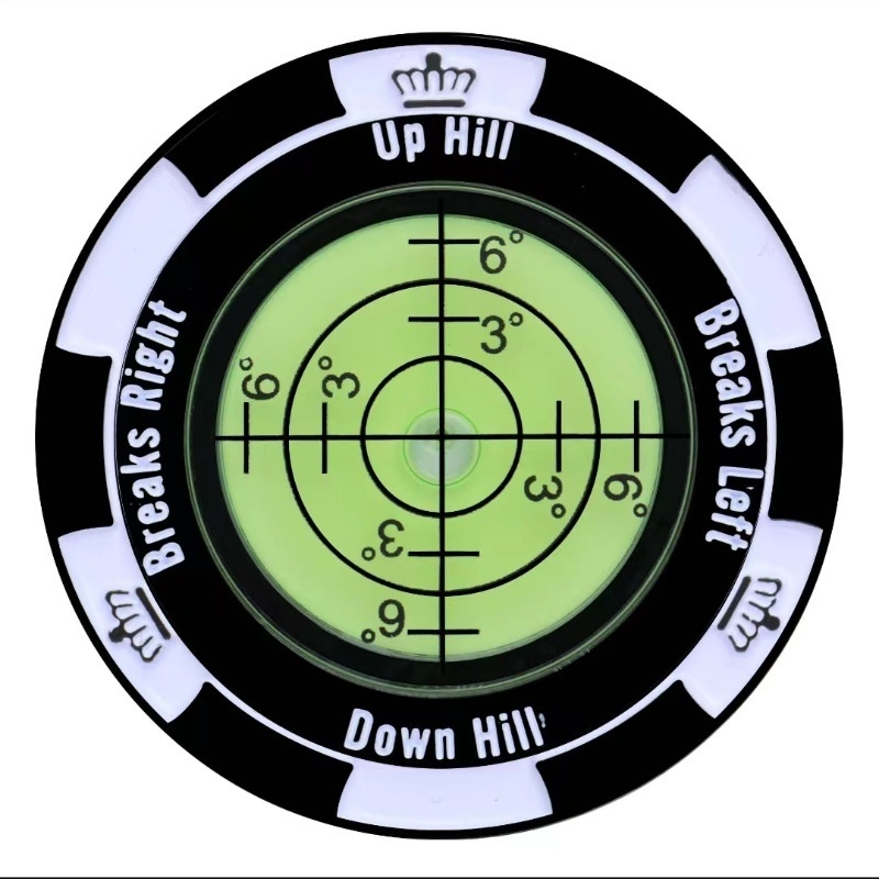 Green reading poker chip ball marker for golfers, alternate view