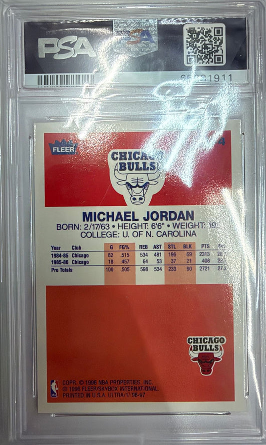 Graded 1996 Fleer Ultra Michael Jordan #U4 Decade of Excellence Rookie Reprint Basketball Card PSA 9 Mint
