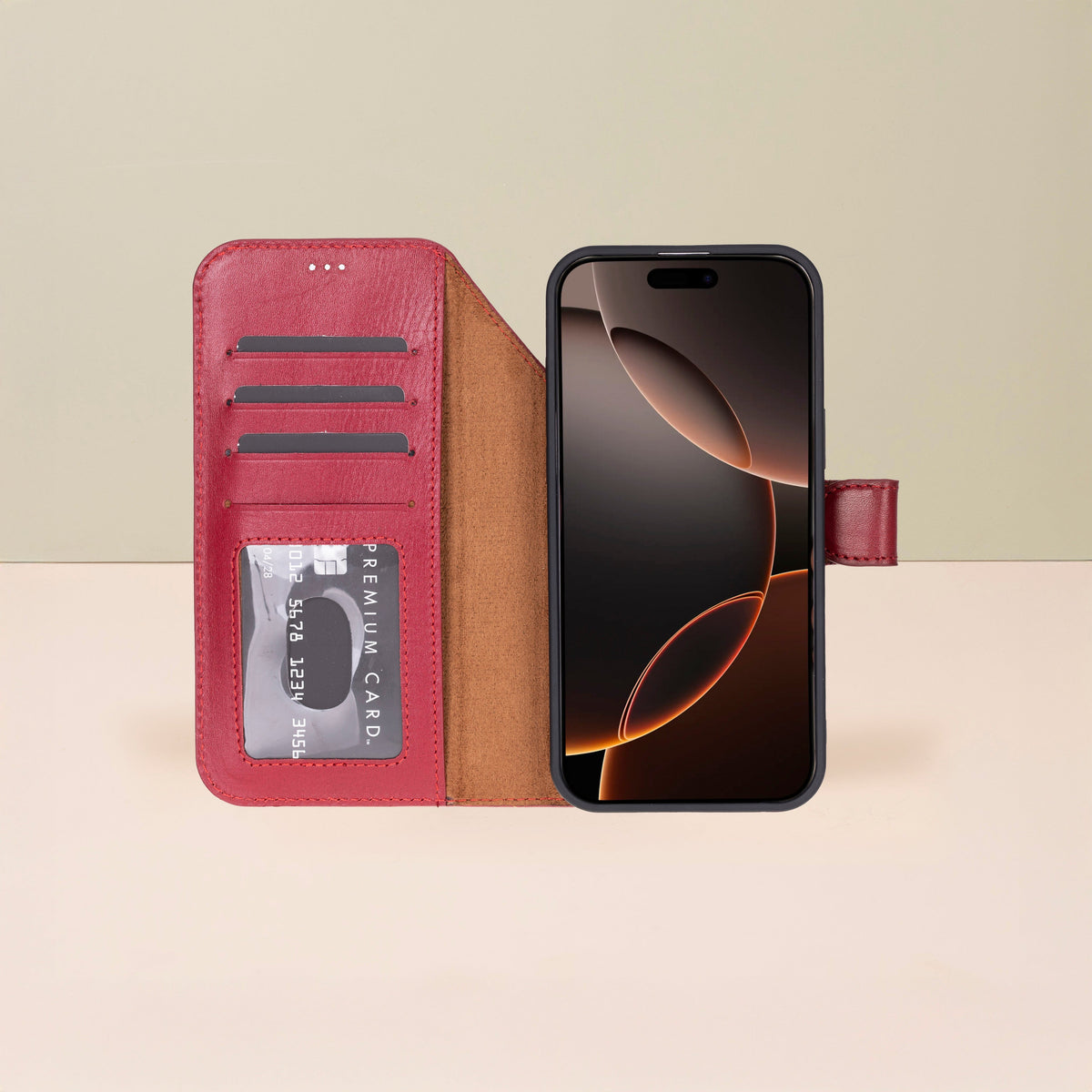 Leather iPhone 18 Pro Max Wallet Case – Red - Austin