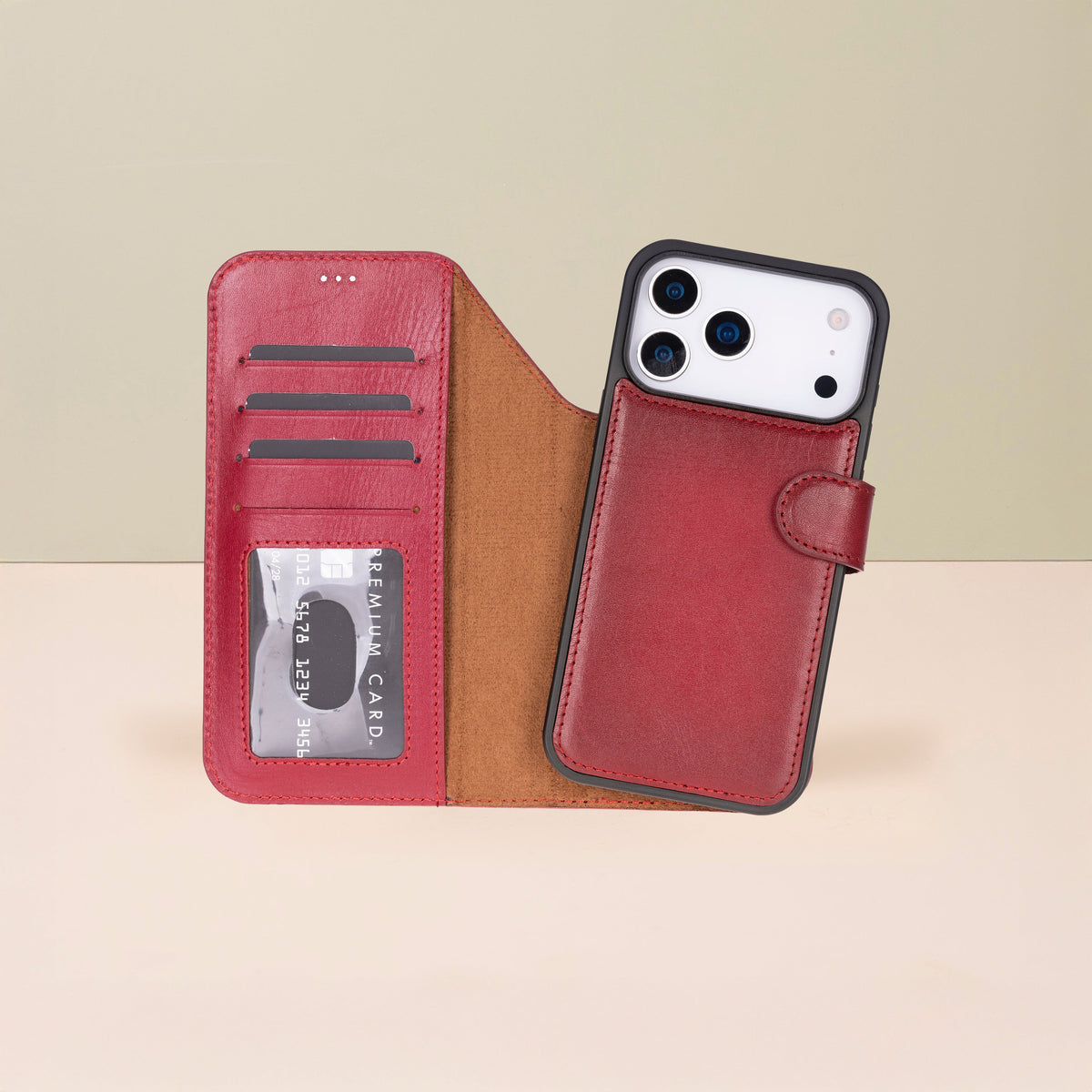 Leather iPhone 18 Pro Max Wallet Case – Red - Austin