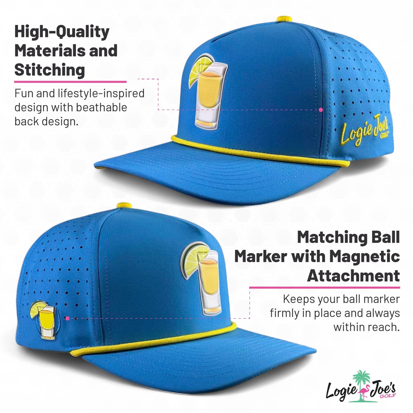 Saintly Tiger Golf Hat | Snapback Cap | Built-in Magnetic Ball Marker Holder + Marker Included | Adjustable White Tiger