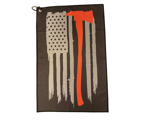 Microfiber Golf Towels - Firefighter Axe - Thin Red Line Golf Towel with Carabiner Clip - Cool Gift Ideas
