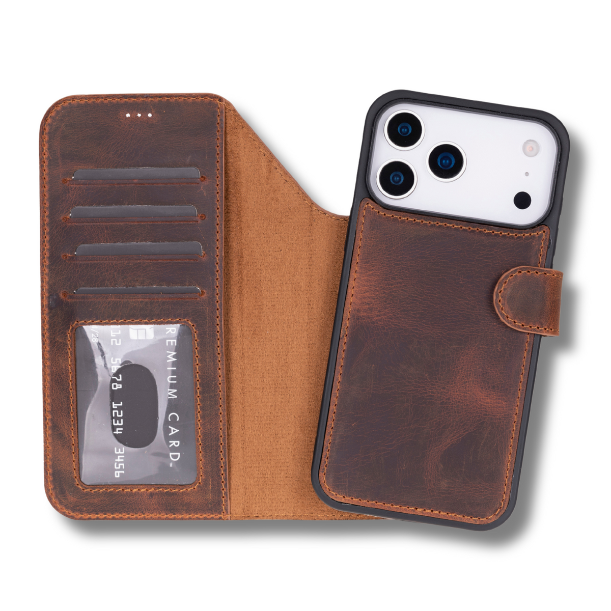 Leather iPhone 18 Pro Max Wallet Case – Brown - Austin