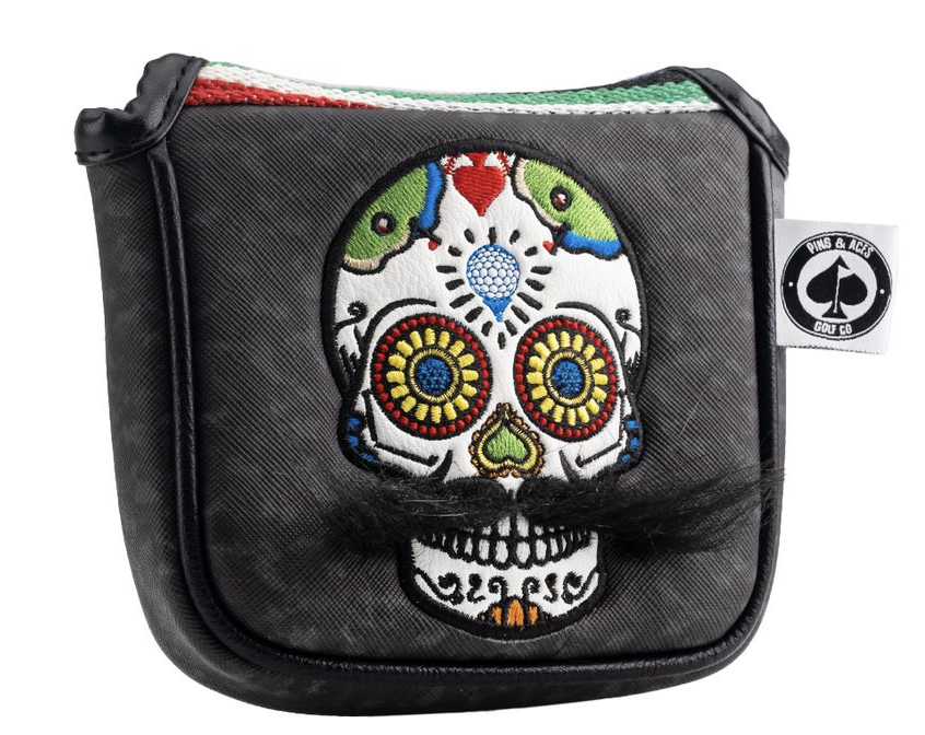 Mustache Sugar Skull - Mallet Putter Cover Gray Camo
