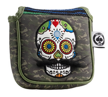 Load image into Gallery viewer, Mustache Sugar Skull - Mallet Putter Cover Green Camo
