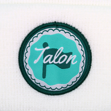 Load image into Gallery viewer, White Knit Beanie w/ Green &amp; Teal Circle Logo
