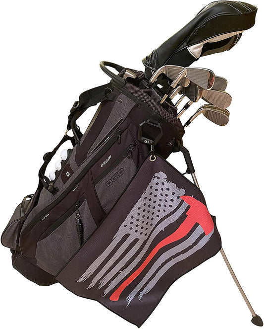 Microfiber Golf Towels - Firefighter Axe - Thin Red Line Golf Towel with Carabiner Clip - Cool Gift Ideas