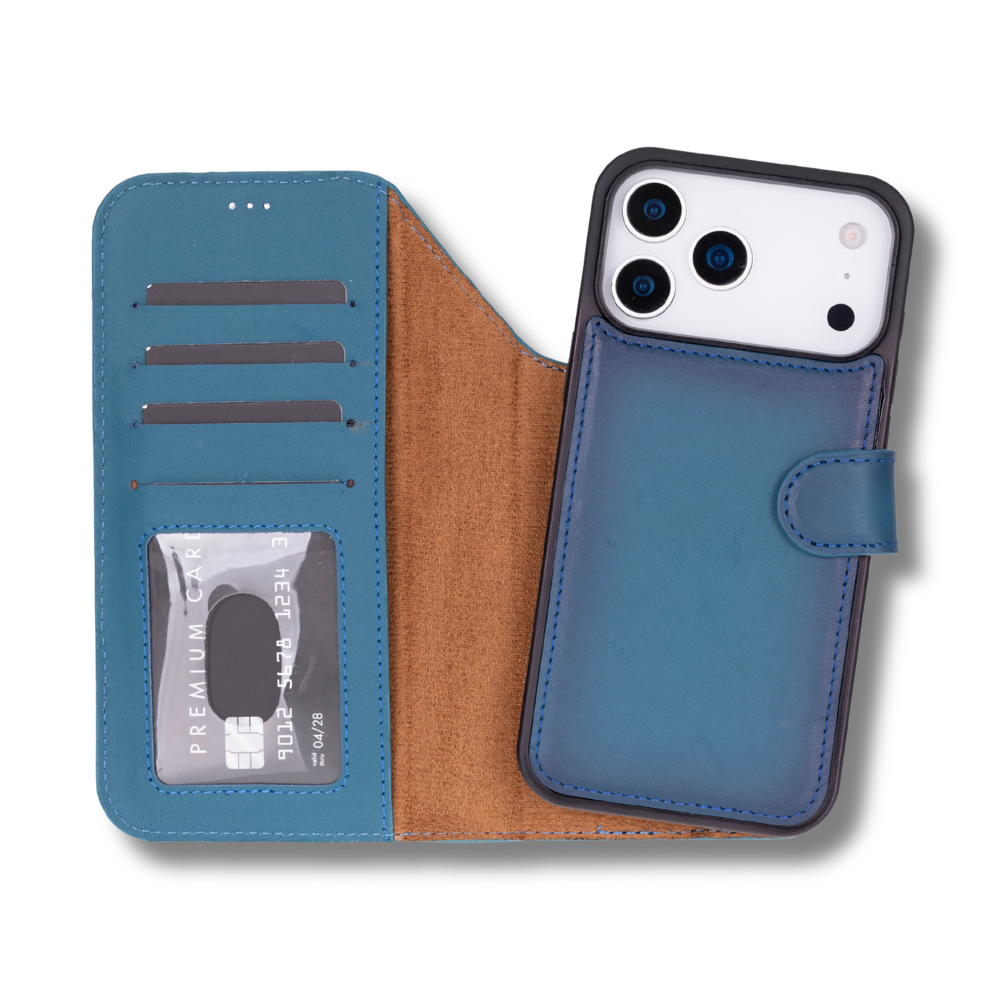Leather iPhone 18 Pro Wallet Case – Blue - Austin