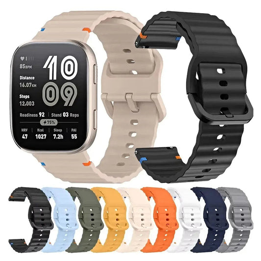 Amazfit Balance, GTR, GTS & Bip Ribbed Silicone Band, Matching Buckle