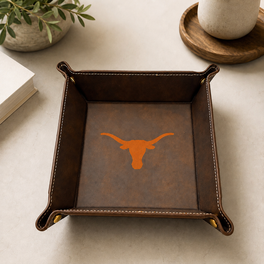 Texas Longhorn Burnt Orange Leather Catchall Tray