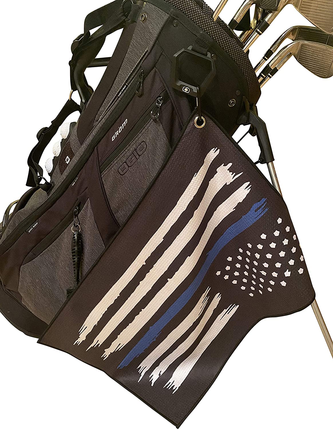 Microfiber Golf Towels - Police Thin Blue Line Golf Towel with Carabiner Clip - Cool Gift Idea