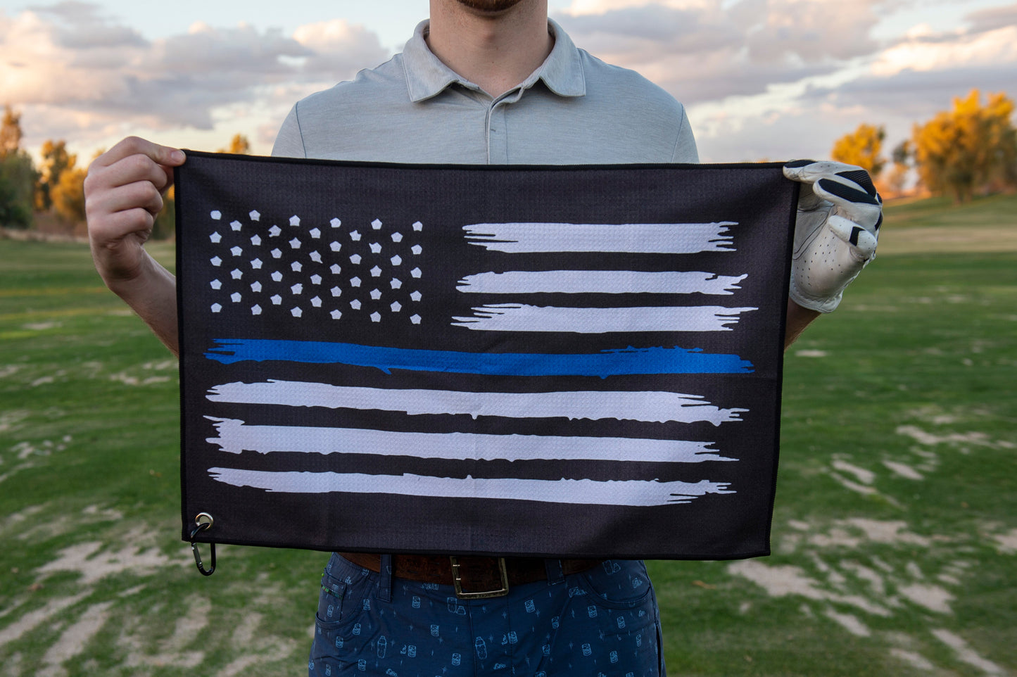 Microfiber Golf Towels - Police Thin Blue Line Golf Towel with Carabiner Clip - Cool Gift Idea