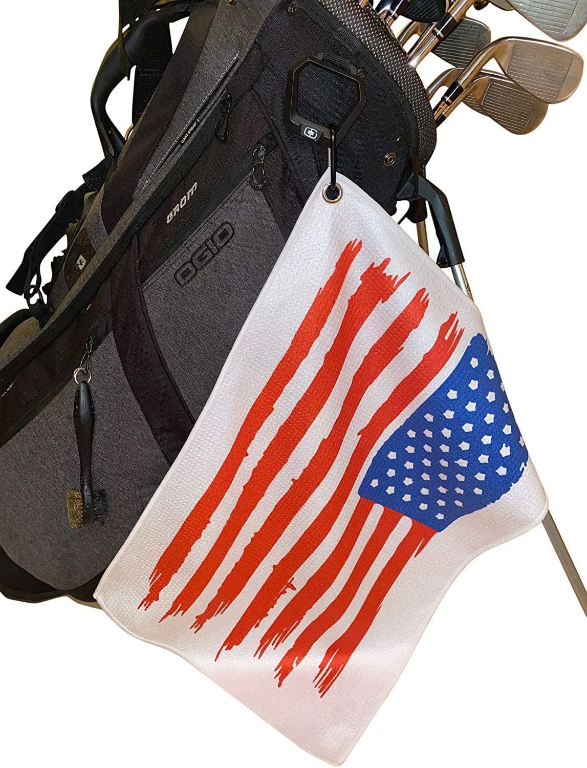 American Flag Golf Towel with Clip - 24x16 inch USA Microfiber Golf Towels