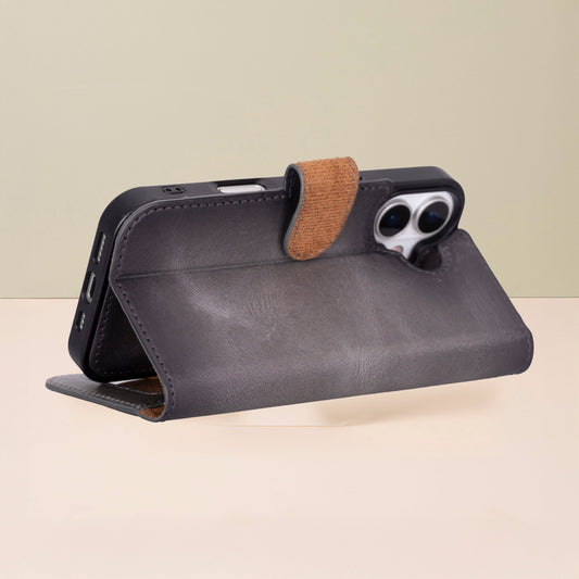 Leathere iPhone 17 Wallet Case – Gray - New York