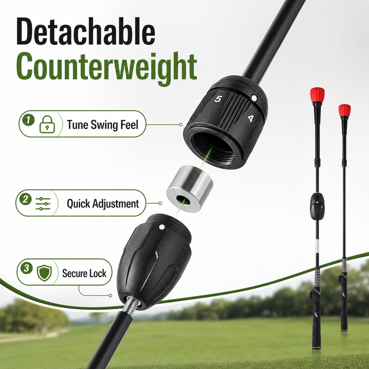 Golf Swing Trainer (Length and Strength Adjustable)