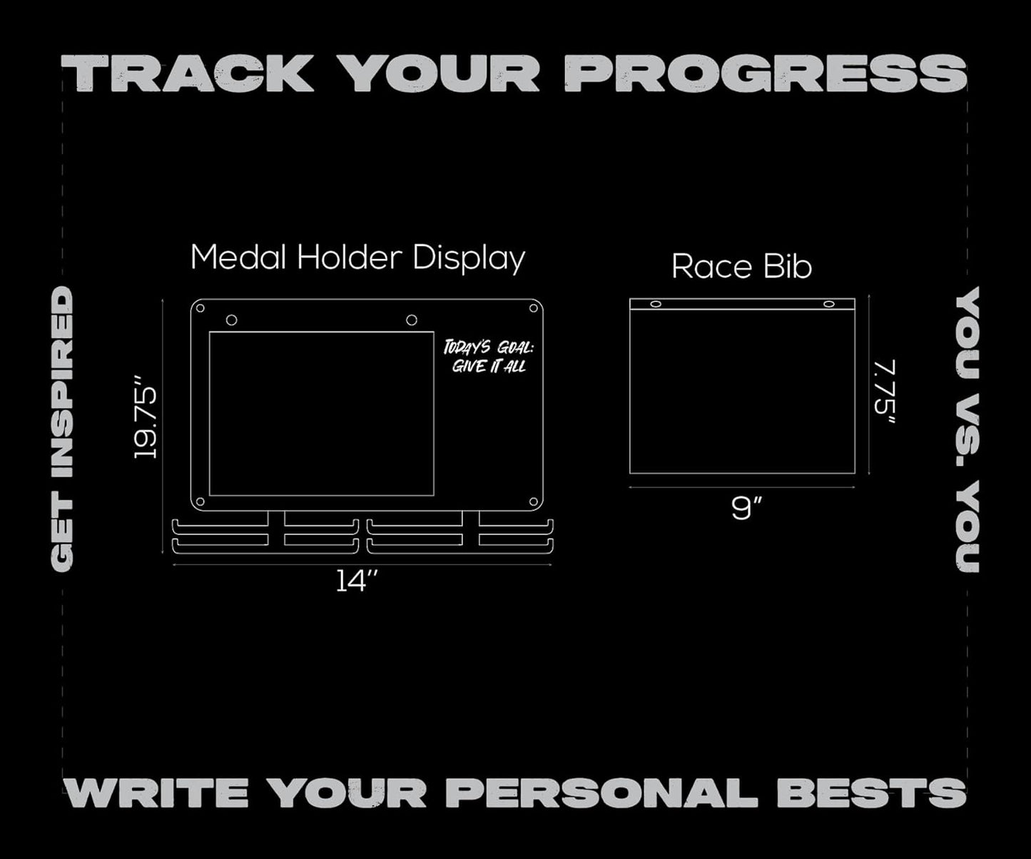 Running Medal Hanger & Bib Display Board with Chalkboard | BLAUBECK Wall Holder