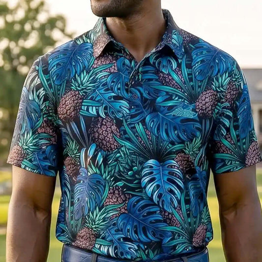 Aloha Cool-Stretch Men's Hawaiian Golf Shirt (Green)