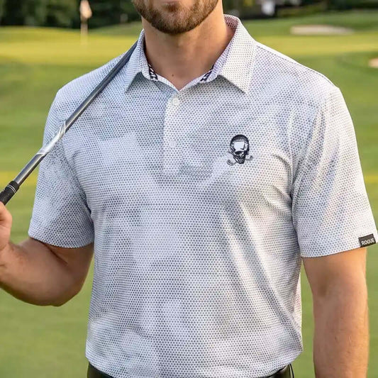 Rogue Men's Golf Polo Shirt – White Camo Print, Performance